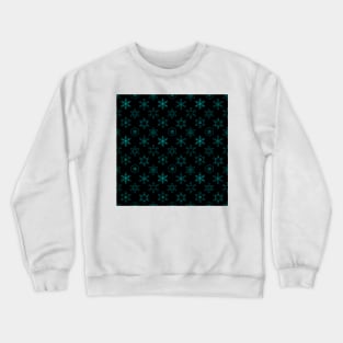 Assorted Snowflakes Teal on Black Crewneck Sweatshirt